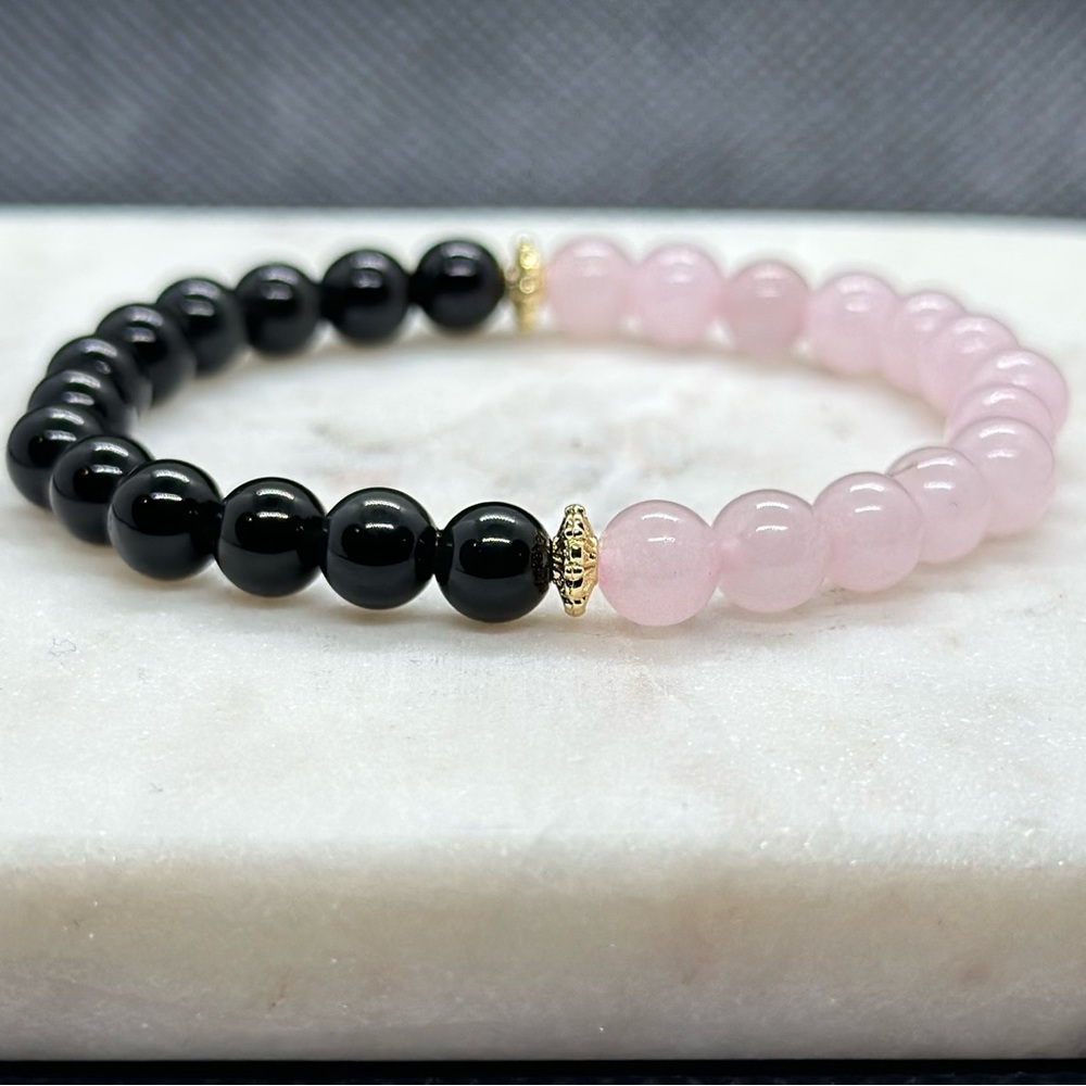 Rose Quartz / Obsidian Natural Gemstone Bracelet